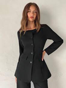 Aloruh Women's Black New Style Blazer, Autumn/Winter - Black - View 4