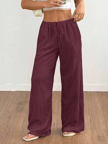 SHEIN Unity Pantalones rectos de unicolor casual para mujer - Rojo violeta - Ver 5