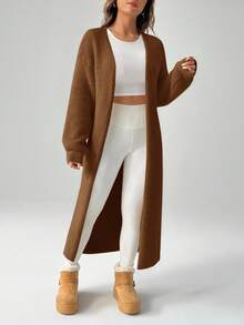 SHEIN PETITE 女士秋冬外出保暖开衫 - 棕色 - 查看 4