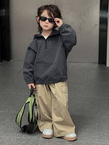 DAZY Young Boy Plaid Zip-Up Hooded Jacket Fall/Winter - Navy Blue - View 4