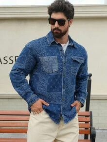 DAZY Men's Floral Patterned Denim Jacket, Autumn