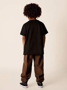 2pcs/Set Young Boys Casual Comfortable Versatile Short Sleeve T-Shirt And Drawstring Pants Set, Suitable For Spring/Summer Outdoor Wear - Brown - View 2