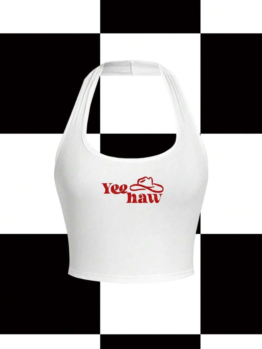 Y2Kool Morgan Mondays Co Artist Retro Street Women Casual Tight-Fitting Halter Top Suitable For Summer, Holiday, Vacation, Beach, Going Out, Festival, Ibiza Fits, Western Wear Autumn Matching Idea Party Top