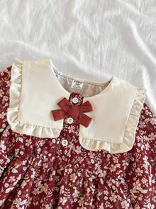 SHEIN 女婴可爱长袖公主裙，时尚自然风格，春秋季 - 紅色 - 查看 6