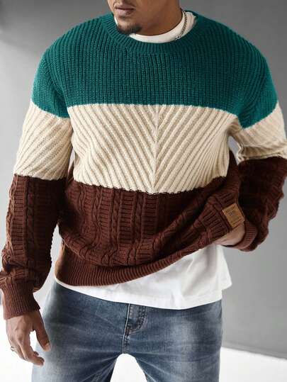 EURMUSE Men's Casual Colorblock Striped Sweater, Autumn/Winter