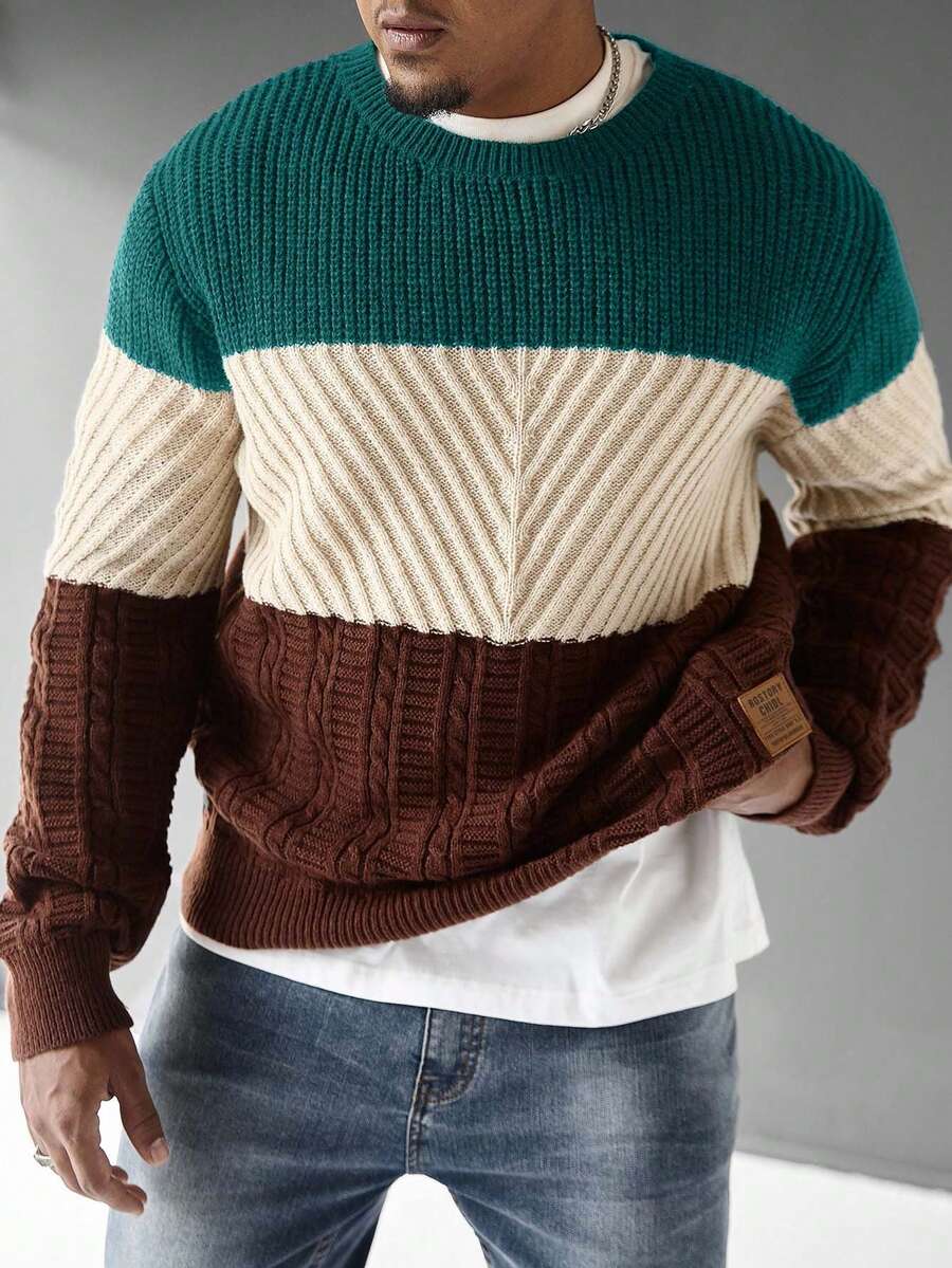 Maglione casual da uomo a righe colorate, autunno/inverno