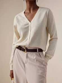 Lyxana Women's Solid Color Long Sleeve Single-Breasted Casual Knitted Cardigan, Autumn Fall Winter Cloth For Women - Apricot - View 3