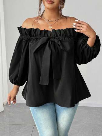 Elenzga Plus Size Sexy Off-The-Shoulder Blouse