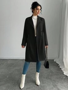 Rafferiza Petite 女款優雅素色仿麂皮中長版修身夾克，適合小個女款 - 黑色 - 查看 4