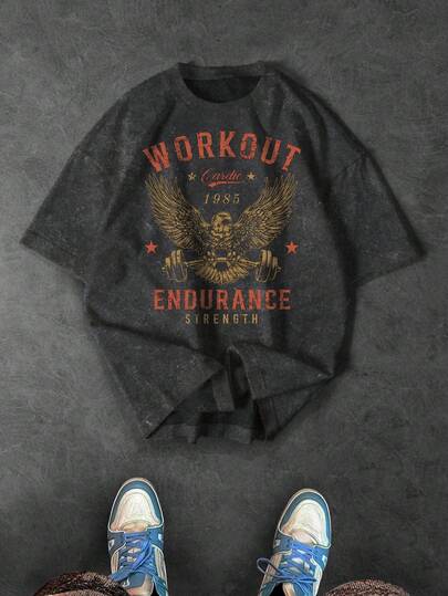 Manfinity Sport Corelite Men's Black Halloween Graphic Workout Tee With Round Neck And Short Sleeves Gym Tees Workout Tees Gym T Shirt Workout Shirts Workout Tops Halloween Party