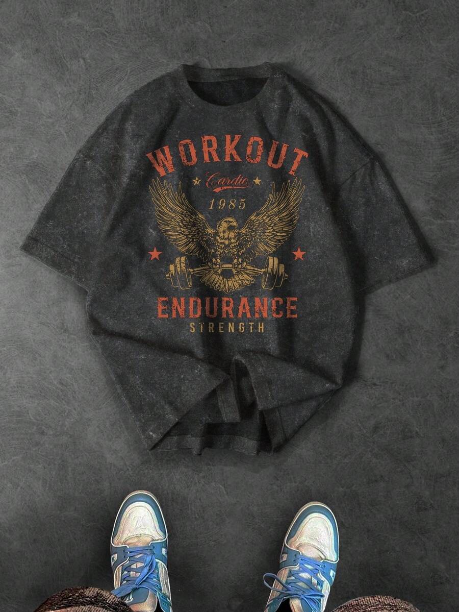 Manfinity Sport Corelite 男士黑色万圣节图案运动 T 恤，圆领短袖，健身 T 恤，健身 T 恤，健身衬衫，运动上衣，万圣节派对 - 黑色 - 查看 1