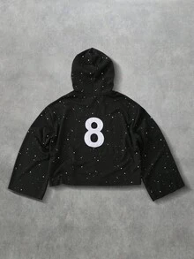 ROMWE MEN Street Life Men's Sequin Embroidered Hoodie Sweatshirt, Loose Cropped Style, Fall