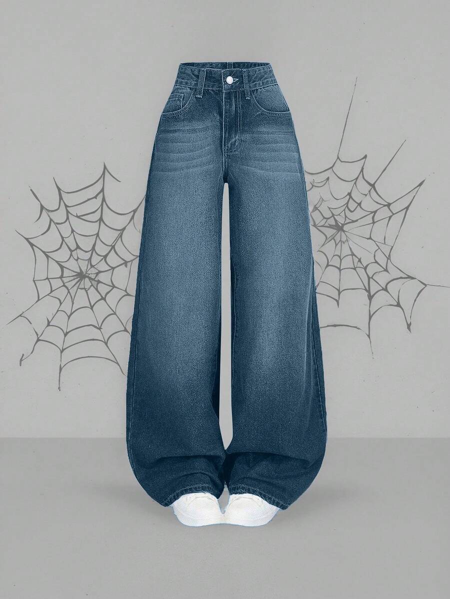 EURMUSE Women's Casual Washed Blue Loose Wide-Leg Jeans - Baby Blue - View 1