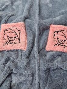 Loomlin Penguin Embroidery 3D Ear Design Hooded Belted Flannel Robe Bunny Robe Womens Fluffy Robes Hooded Robes For Women Womens Sleepwear - Multicolor - View 6