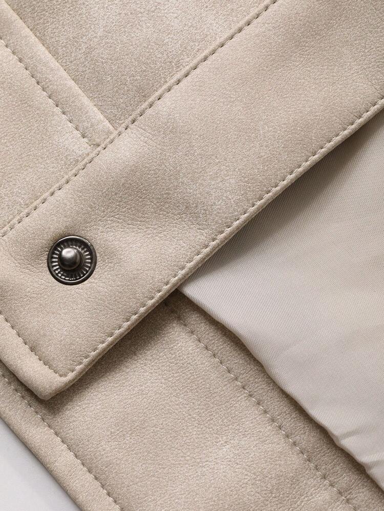 Autumn/Winter PU Fabric Patterned Button Khaki Men's Jacket And Coat