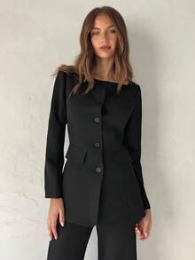 Aloruh Women's Black New Style Blazer, Autumn/Winter - Black - View 8