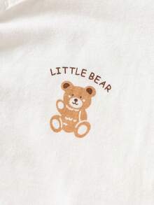 SHEIN 4 件套新生儿礼品套装，可爱小熊印花连体衣，纯白色连脚连体衣，帽子，中性男女通用婴儿服 - 白色 - 查看 3