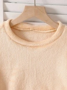 2 件女童格子羊毛长裤和长袖休闲睡衣套装，兄弟姐妹装搭配服装（2 套单独出售） - 杏色 - 查看 3