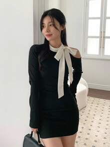 DAZY Women's Tie-Up Bodycon Mini Dress