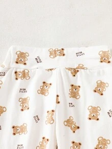 SHEIN 4 件套新生儿礼品套装，可爱小熊印花连体衣，纯白色连脚连体衣，帽子，中性男女通用婴儿服 - 白色 - 查看 8