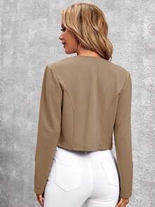 SHEIN Clasi Chaqueta corta de manga larga casual con abertura frontal en otoño/invierno - Camel - Ver 2