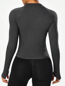 SHEIN Sports Women's Raglan Sleeve Zip Front Deep Grey Seamless Sports Jacket Cropped Workout Jacket