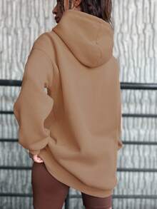 EURMUSE Cotton Pocket Drop Shoulder Drawstring Thermal Hoodie - Light Grey - View 2