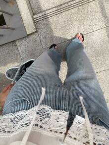 DAZY Striped Drawstring Wide Leg Straight Jeans, Versatile & Loose - Light Wash - View 5