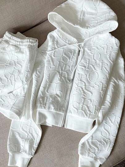 Resyla 2pcs Women Textured Fabric Sweatshirt Set