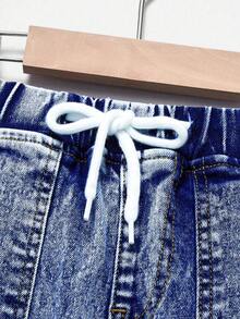 SHEIN Explorewe Young Boy Drawstring Waist Cargo Pocket Casual Jeans Autumn Fall - Medium Wash - View 4
