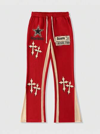 Street Life Men's Layered Patchwork Flare Sweatpants, Streetwear