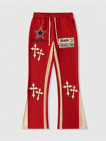 Street Life Pantaloni della tuta a zampa d'elefante con patchwork a strati, streetwear da uomo