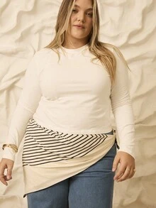 Aralina Plus Size Solid Color Casual All-Match T-Shirt - White - View 4