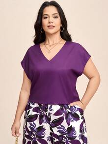 Comfylo Women V-Neck Solid Color Casual Elegant Western Top Pants Set Summer Outfits For Women Vacation Outfits Woman Vacation Wedding Guest Purple - Multicolor - View 3