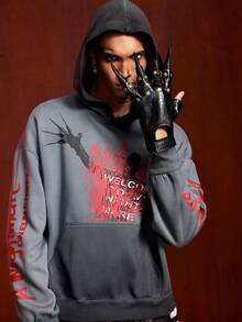 ROMWE MEN A Nightmare on Elm Street X ROMWE Men's Vintage Washed Graphic Print Hoodie, Fall