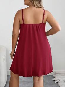 SHEIN CURVE+ Curve 大码/秋装/秋季女装/女冬装/冬装大码女式黑色蕾丝拼领吊带裙 - 酒紅色 - 查看 2