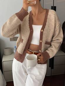 DAZY Vintage Casual Cardigan Sweater For Women, High-Quality, Autumn/Winter