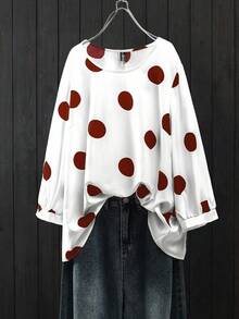 Linhara Elegant Commute & Vacation Style Women's Casual Versatile Comfortable Fabric Round Neck Long Sleeve Regular Design Black & White Plus Size Blouse, Spring/Summer/Autumn