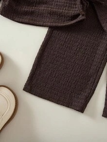 SHEIN Baby Girls Casual Versatile Solid Color Knit Long Sleeve T-Shirt Set Fall Winter