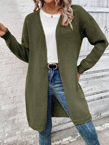 EMERY ROSE Women's Casual Solid Color Drop Shoulder Long Sleeve Cardigan Sweater Fall Winter Cloth For Women - Army Green - View 7