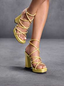 CUCCOO SZL Sandalias de plataforma con tacón grueso y punta cuadrada para mujer, sexy y elegante minimalista cómoda para vacaciones, sandalias de tacón alto de piel de imitación de lagarto PU negro, suela gruesa para playa, club, fiesta y vacaciones - Dorado - Ver 6