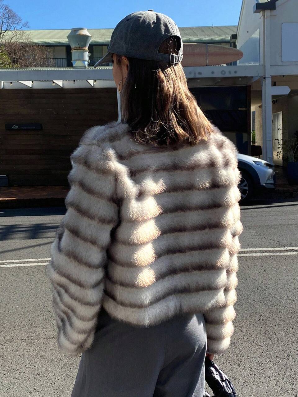 Women's Fashionable Striped Fluffy Jacket, Autumn/Winter Women Coats