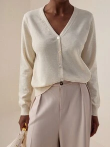 Lyxana Women's Solid Color Long Sleeve Single-Breasted Casual Knitted Cardigan, Autumn Fall Winter Cloth For Women - Apricot - View 4