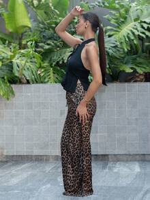 Andrea Bello Casual Street Leopard Print Loose Straight Wide Leg Pants, Tall Women - Multicolor - View 6