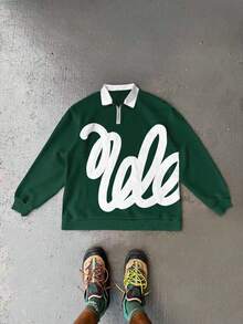 Manfinity Dauomo Men's Casual Contrast Color Half-Zip Polo Sweatshirt, Fall