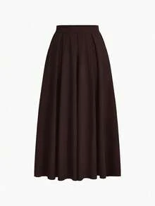 EMERY ROSE A 字纯色高腰长裙女式长裙带口袋棕色褶皱长裙棕色飘逸长裙长裙棕色长裙 - 棕色 - 查看 3