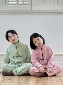 Genkimix Kids Genkimix 少女字母印花休闲卫衣+纯色休闲慢跑裤套装 - 粉色 - 查看 6