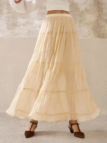 Cévolie Women's Fashion Casual Romantic Vacation French Minimalist A-Line Skirt - Apricot - View 4