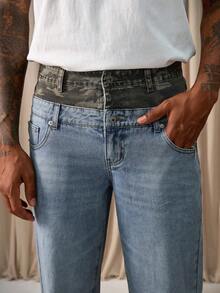 Manfinity Homme Jeans droits de mode de rue pour hommes en patchwork camouflage - Jean clair - Voir 4