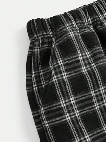 SHEIN Teen Girls' Plaid Thermal Lined Casual Sweatpants Plaid Pants Checkered Pants Teen Baggy Pants Black And White Plaid Pants Loose Pants Fall Winter - Black and White - View 3